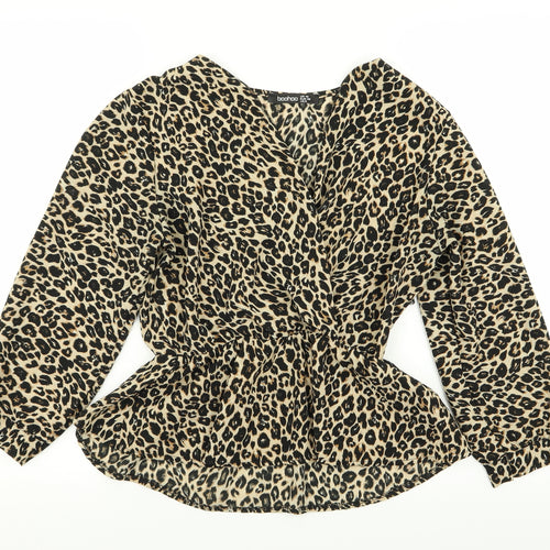 Boohoo Womens Multicoloured Animal Print  Basic Blouse Size 10