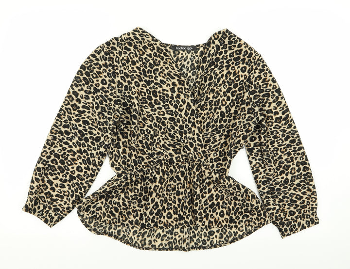 Boohoo Womens Multicoloured Animal Print Basic Blouse Size 10
