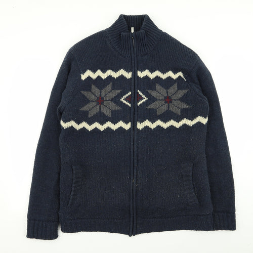 livenergy Mens Blue Geometric  Full Zip Jumper Size L