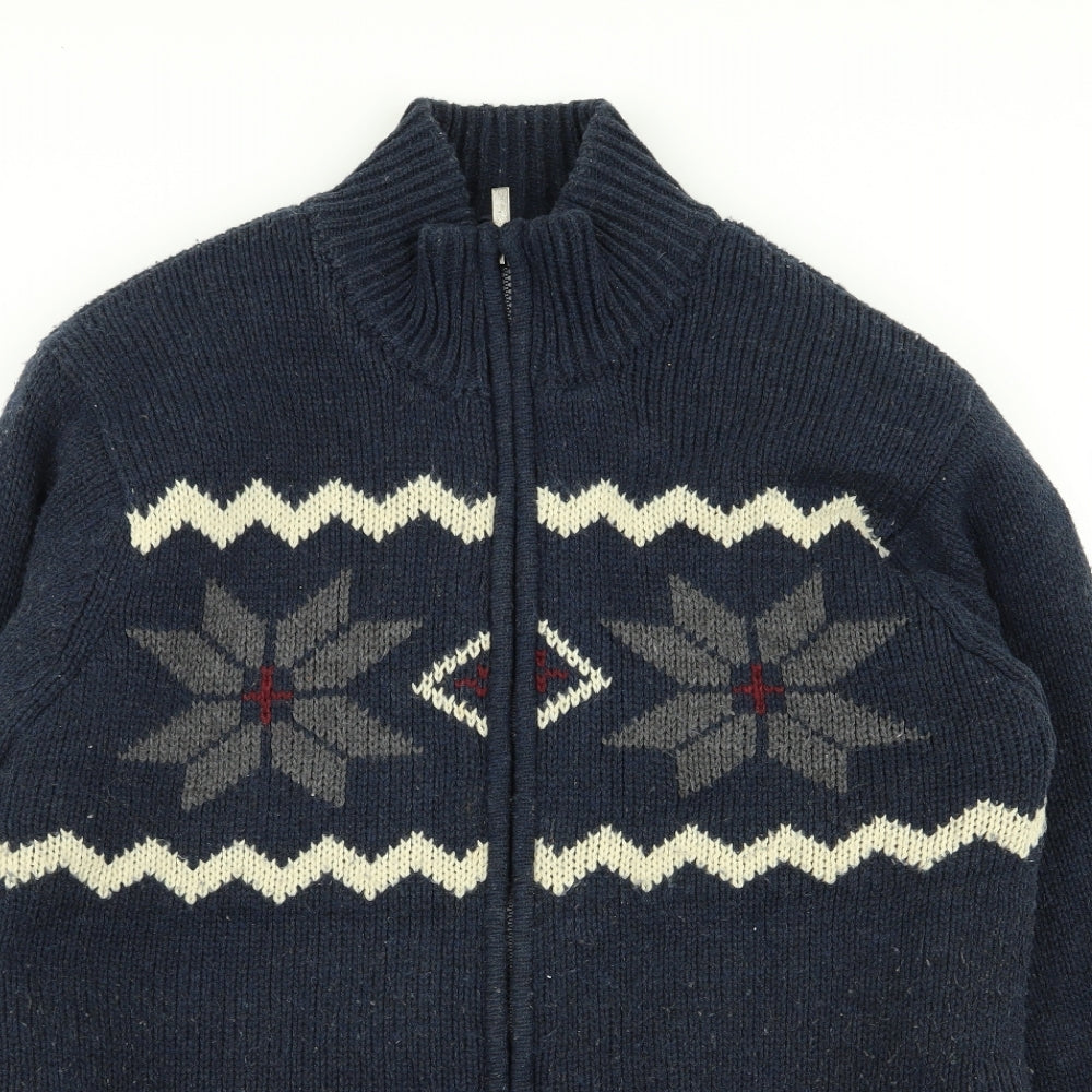 livenergy Mens Blue Geometric  Full Zip Jumper Size L