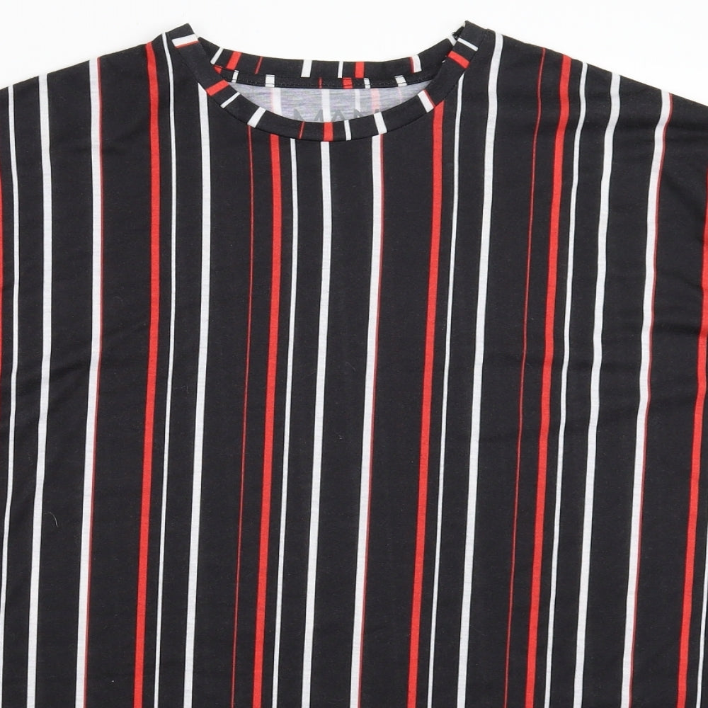 Boohoo Mens Black Striped   T-Shirt Size S