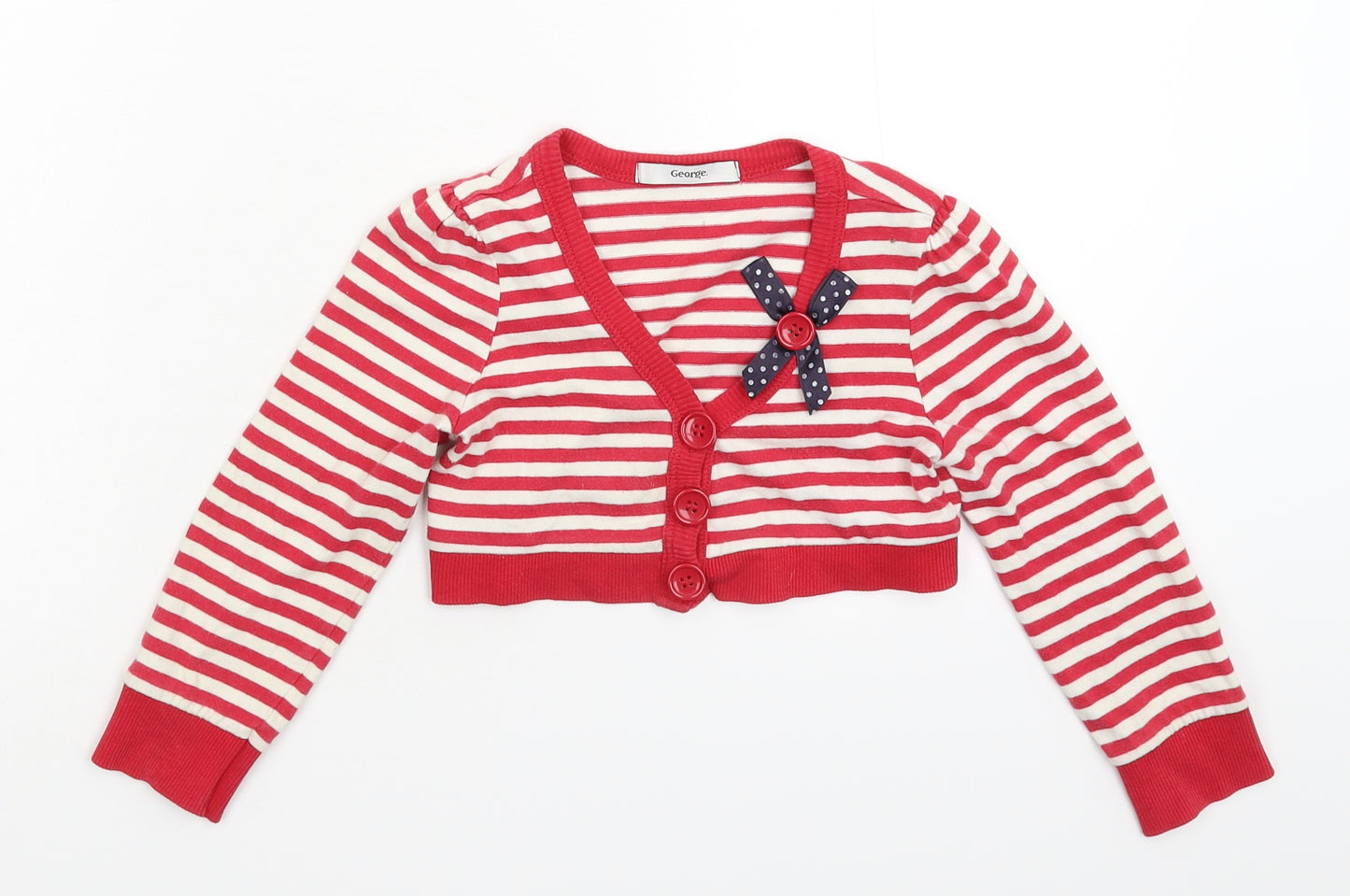 George Girls Red Striped  Cardigan Jumper Size 5-6 Years