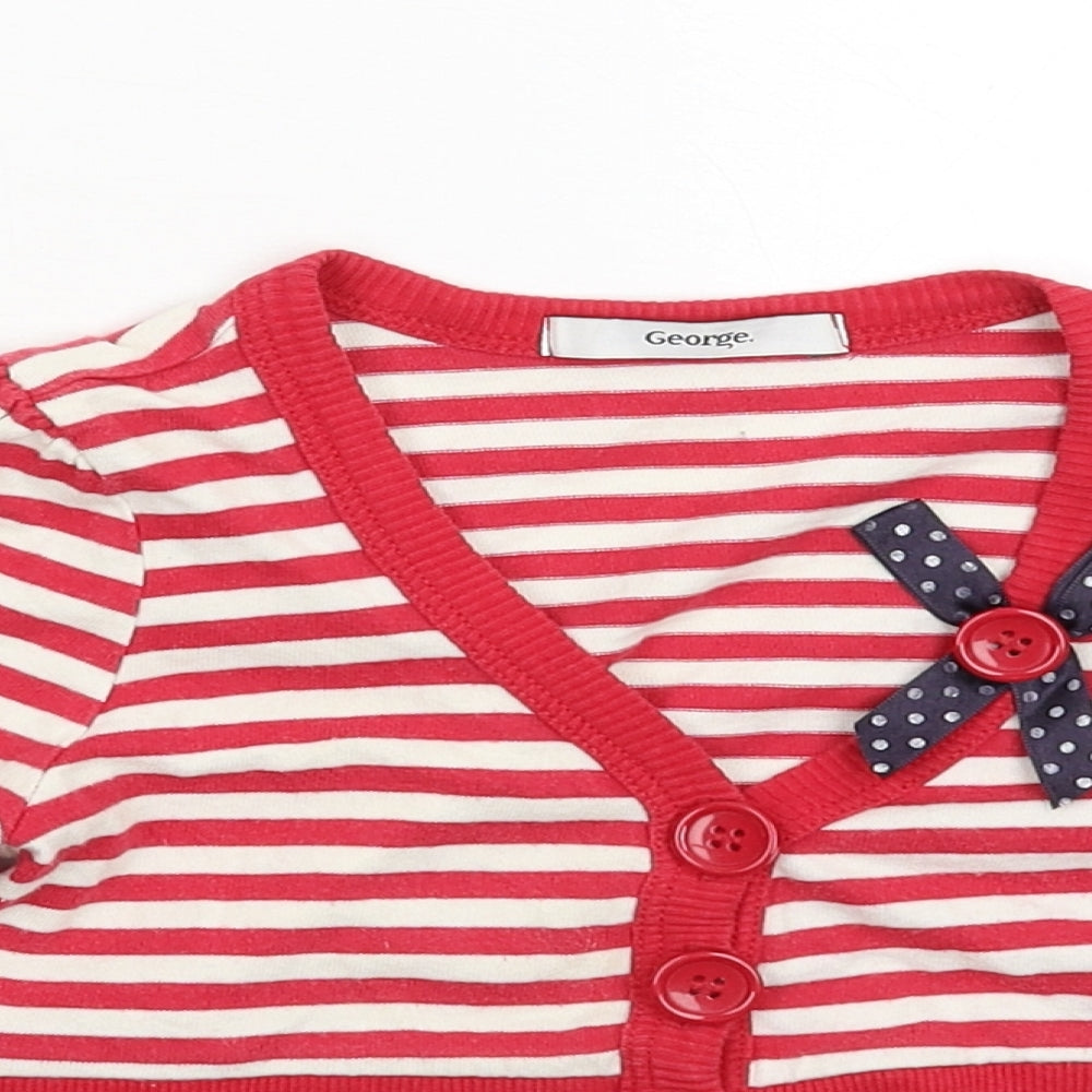 George Girls Red Striped  Cardigan Jumper Size 5-6 Years