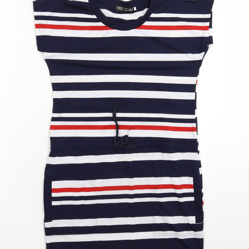 Fancy Qube Womens Blue Striped  T-Shirt Dress  Size L