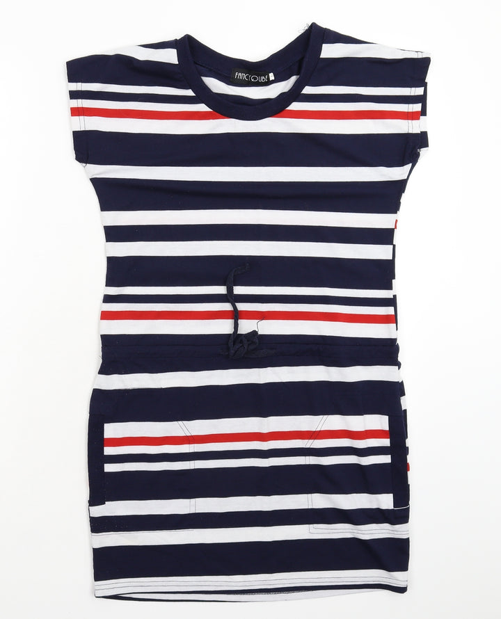 Fancy Qube Womens Blue Striped  T-Shirt Dress  Size L