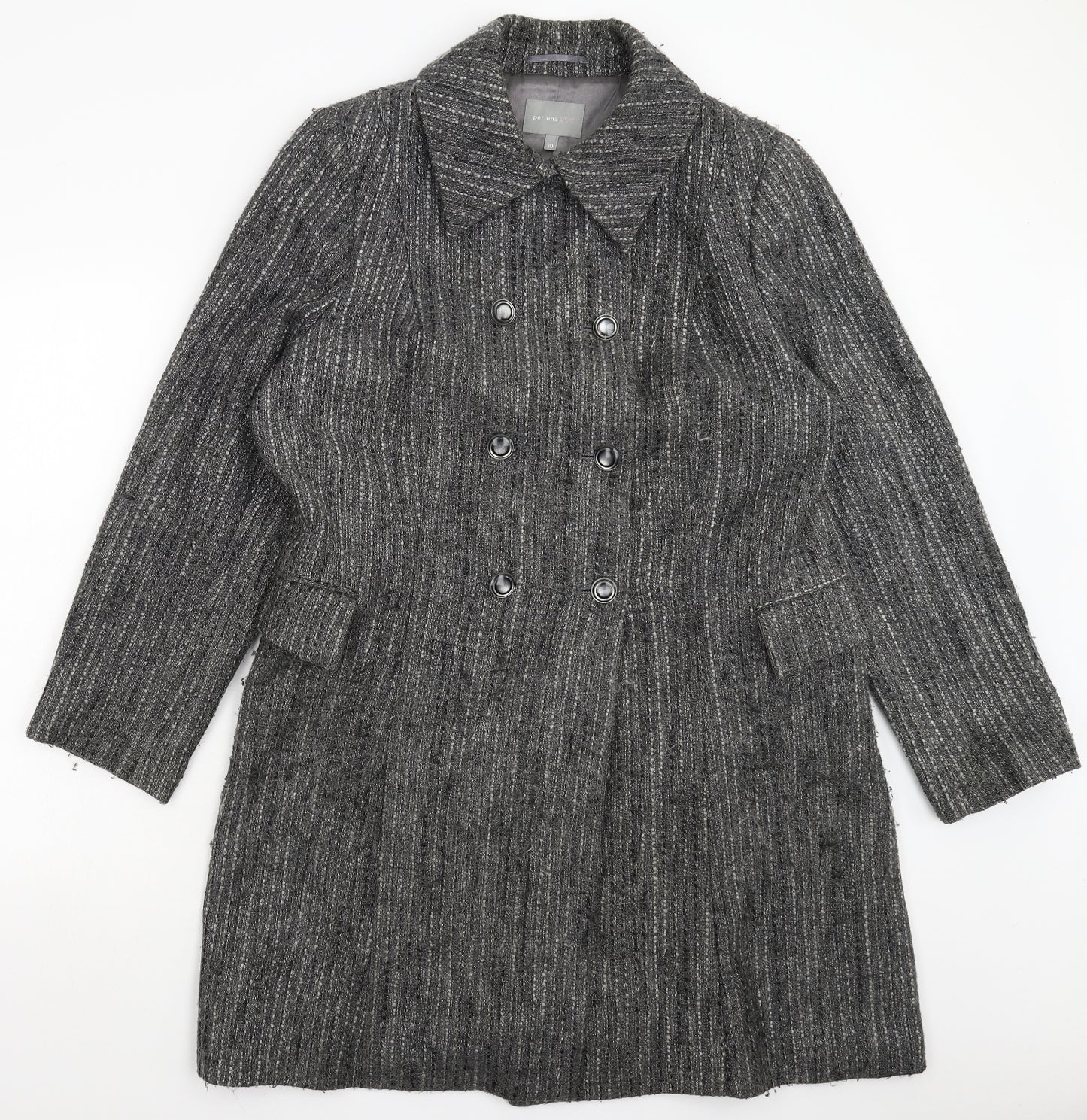 Per Una Womens Grey Striped  Overcoat Coat Size 20