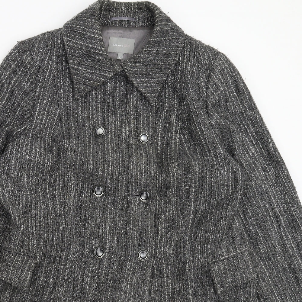 Per Una Womens Grey Striped  Overcoat Coat Size 20
