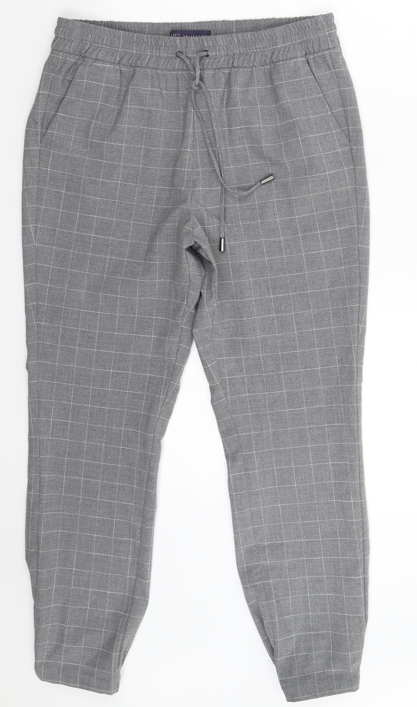 Marks and Spencer Womens Grey Check  Trousers  Size 12 L26 in