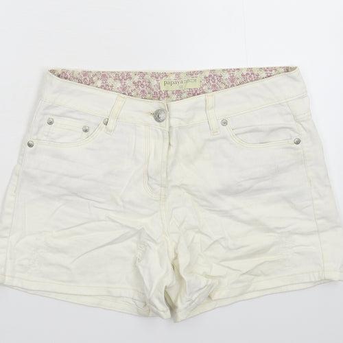 Papaya Womens White  Denim Hot Pants Shorts Size 12