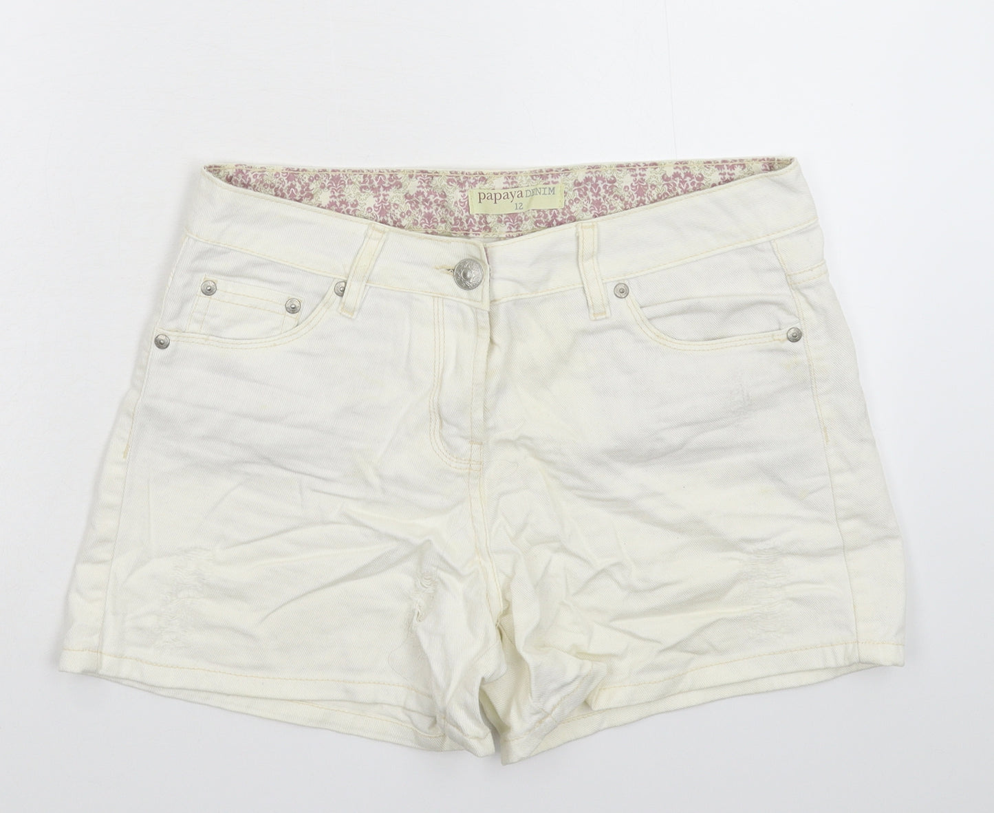 Papaya Womens White  Denim Hot Pants Shorts Size 12