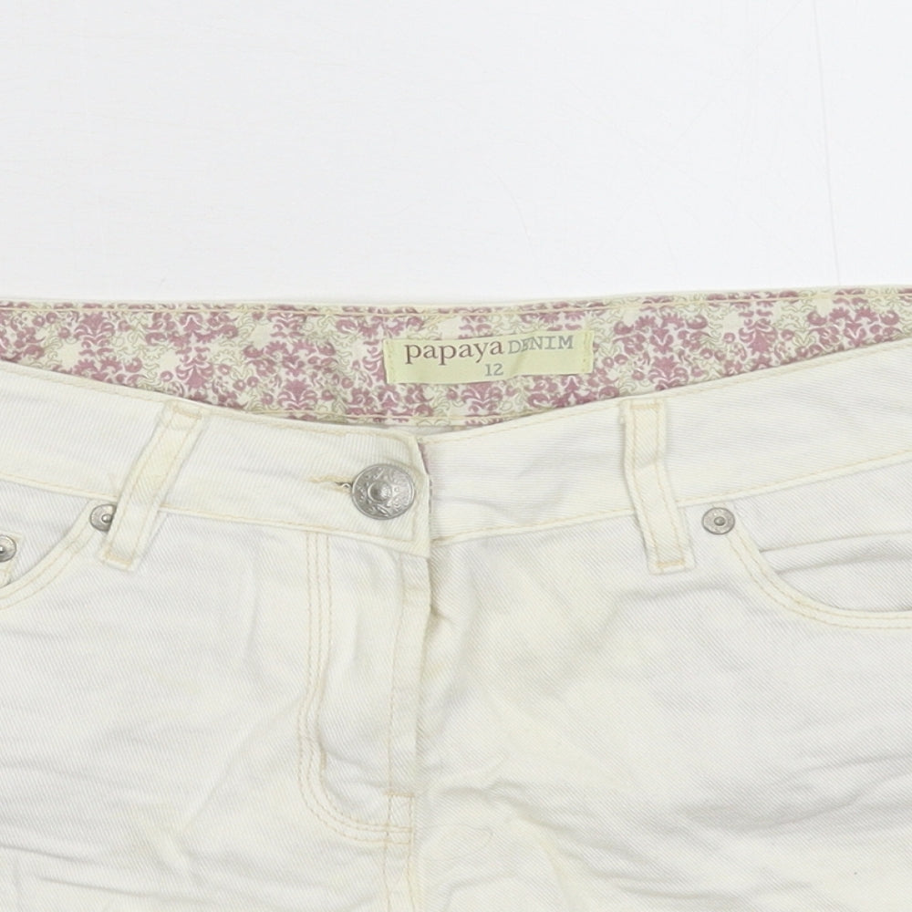 Papaya Womens White  Denim Hot Pants Shorts Size 12