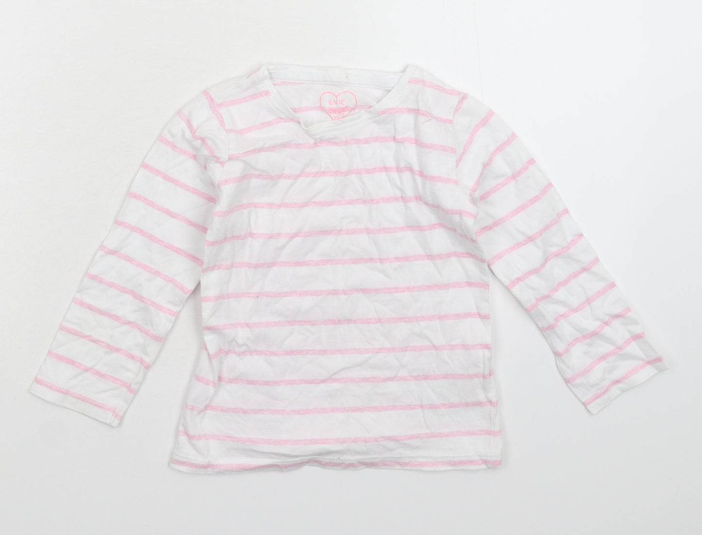 E-vie Girls White Striped  Basic T-Shirt Size 3 Years