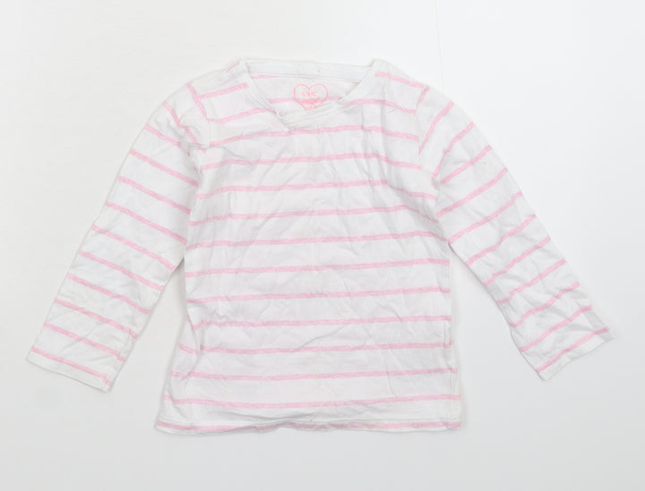 E-vie Girls White Striped  Basic T-Shirt Size 3 Years