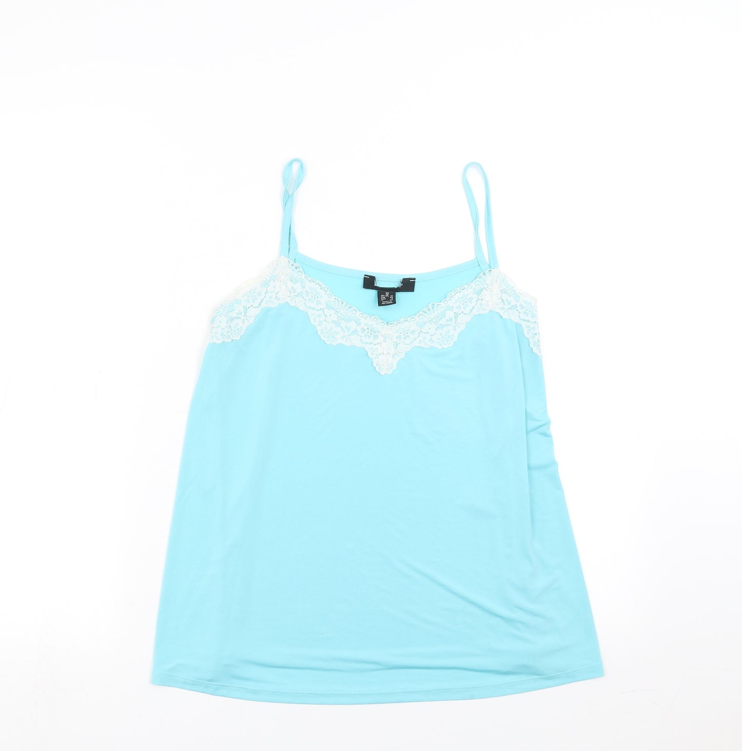 Preworn Womens Blue   Camisole T-Shirt Size 12  - floral lace detail
