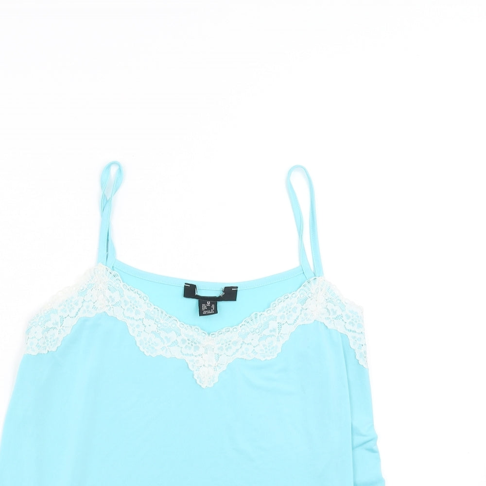 Preworn Womens Blue   Camisole T-Shirt Size 12  - floral lace detail