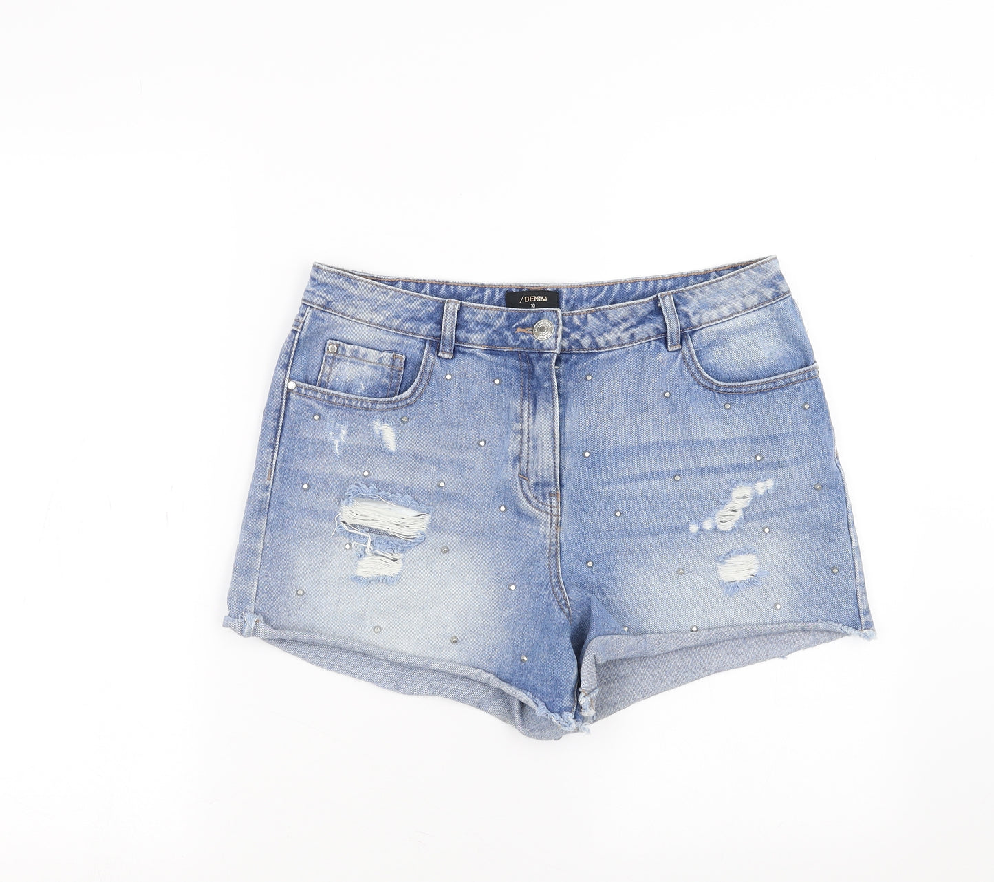 Matalan Womens Blue  Denim Hot Pants Shorts Size 10 - Distressed