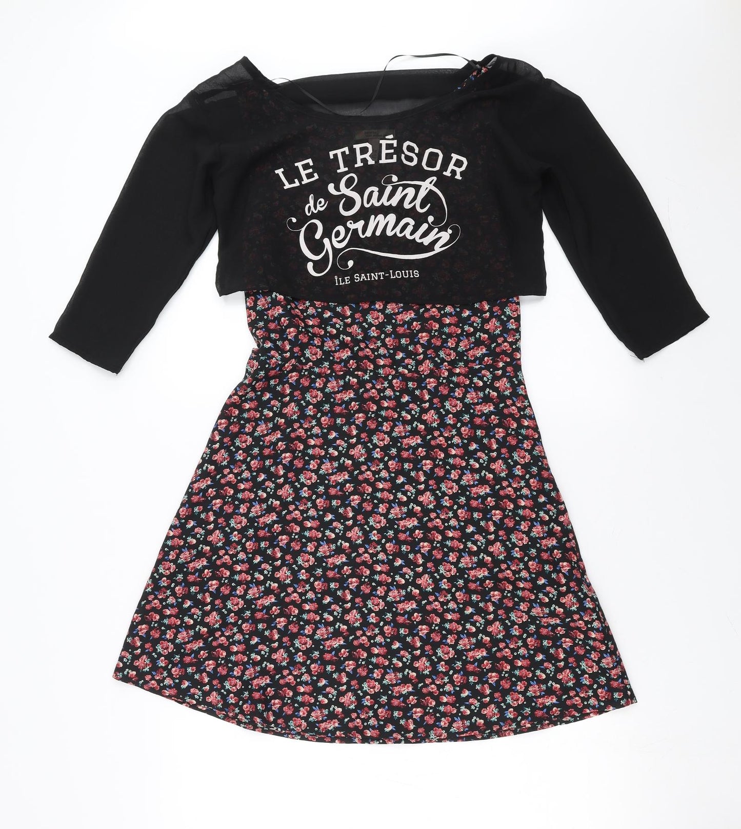 Bershka Womens Black Floral  Fit & Flare  Size M