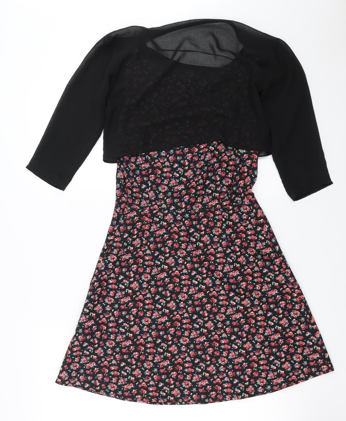 Bershka Womens Black Floral  Fit & Flare  Size M