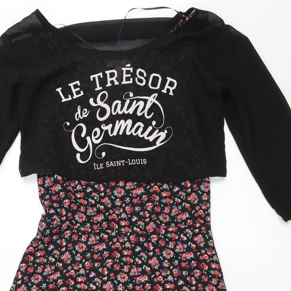 Bershka Womens Black Floral  Fit & Flare  Size M