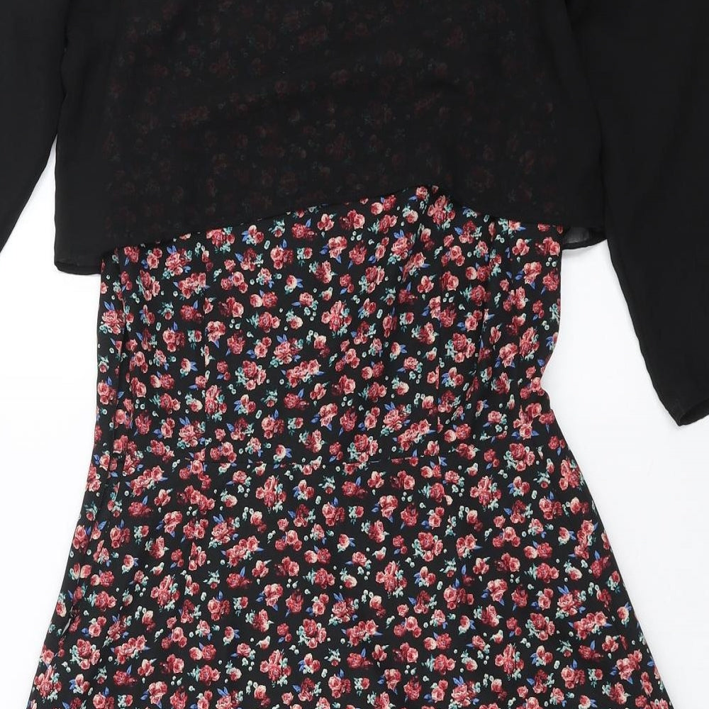 Bershka Womens Black Floral  Fit & Flare  Size M