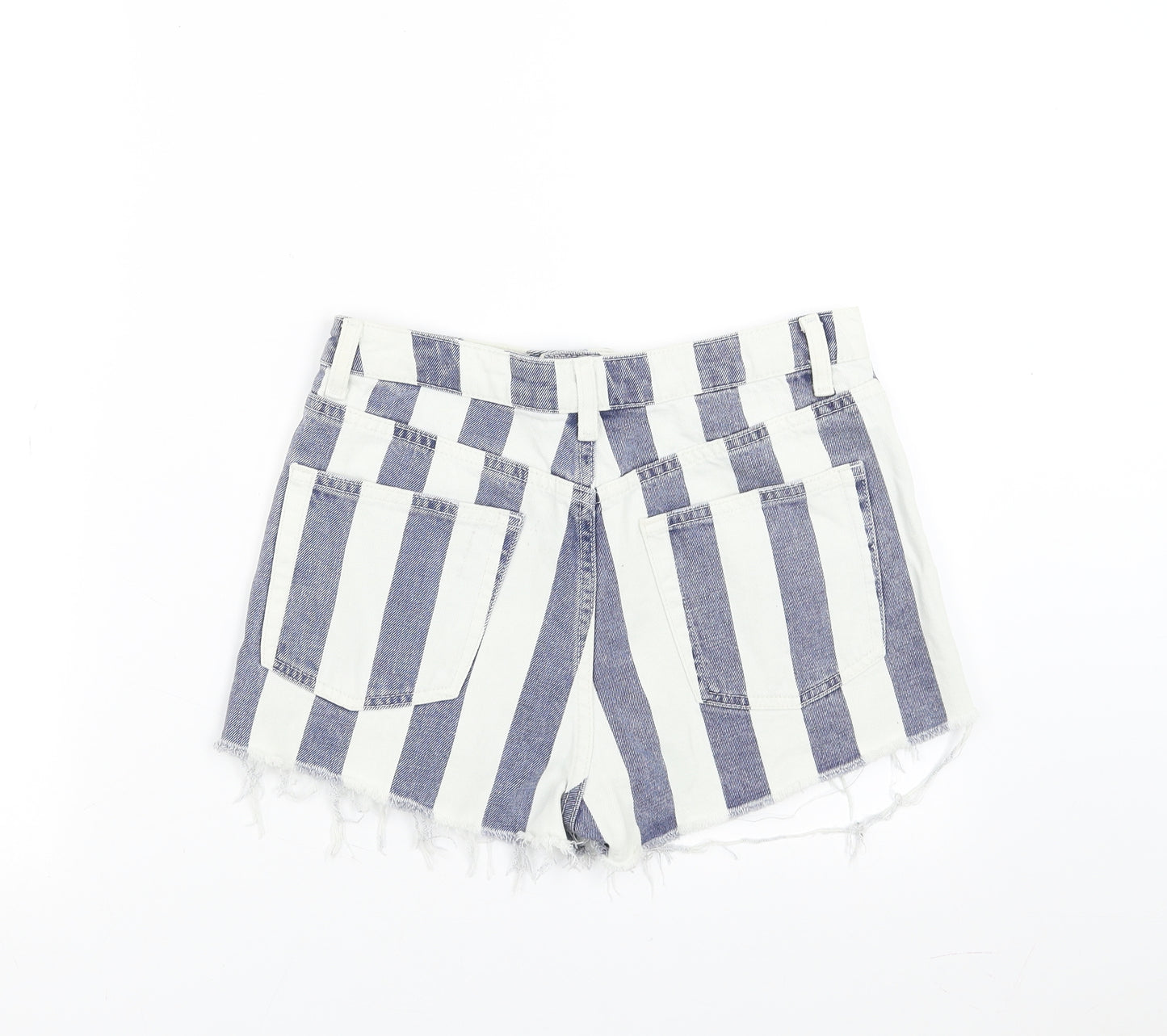 Topshop Womens Blue Striped Denim Mom Shorts Size 10 - Distressed