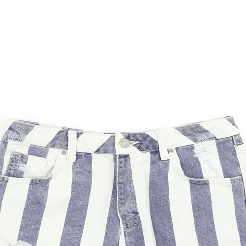 Topshop Womens Blue Striped Denim Mom Shorts Size 10 - Distressed