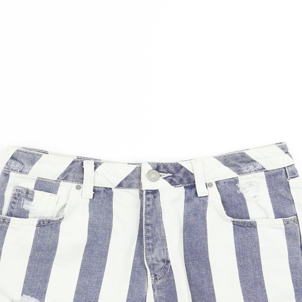 Topshop Womens Blue Striped Denim Mom Shorts Size 10 - Distressed