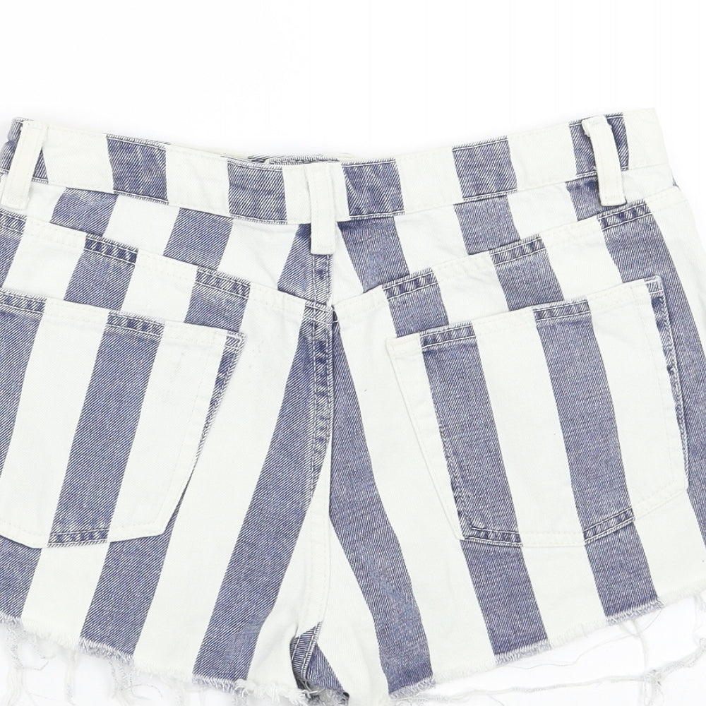 Topshop Womens Blue Striped Denim Mom Shorts Size 10 - Distressed