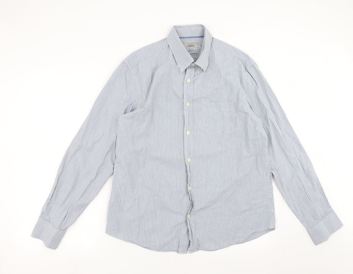 Marks and Spencer Mens Blue Striped Button-Up Size L - Tailored fit