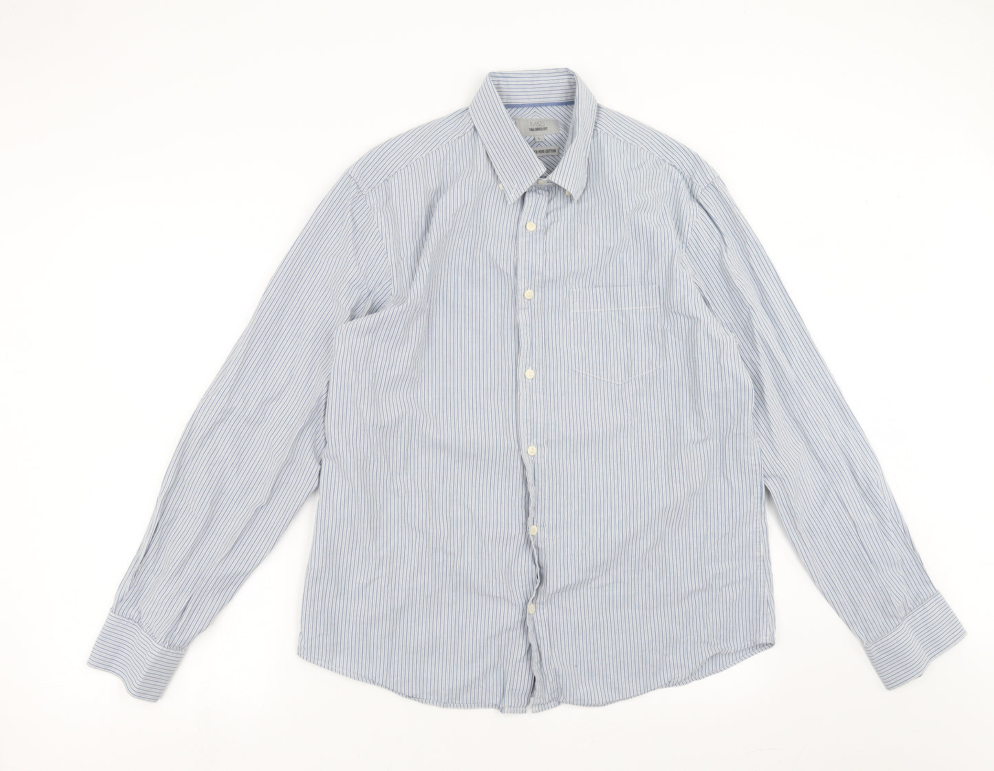 Marks and Spencer Mens Blue Striped   Button-Up Size L  - Tailored fit