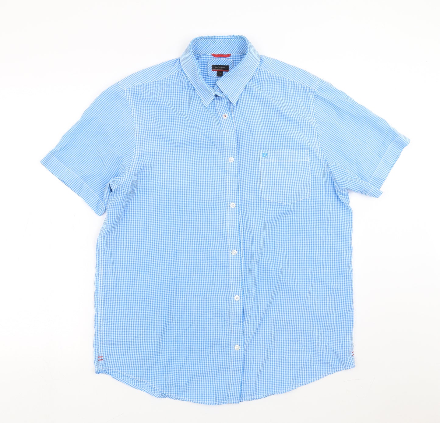 Pierre Cardin Mens Blue Check   Button-Up Size L