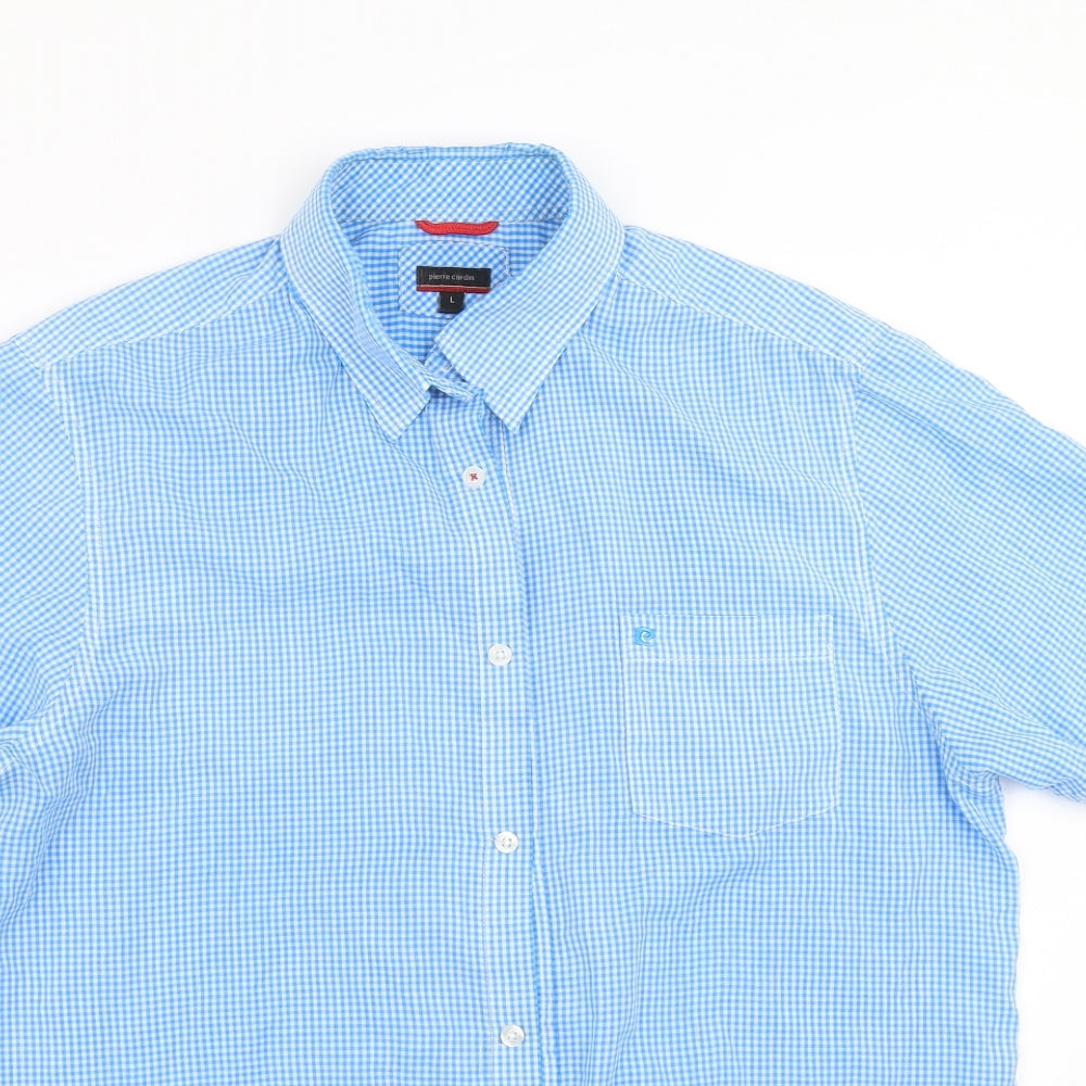 Pierre Cardin Mens Blue Check   Button-Up Size L