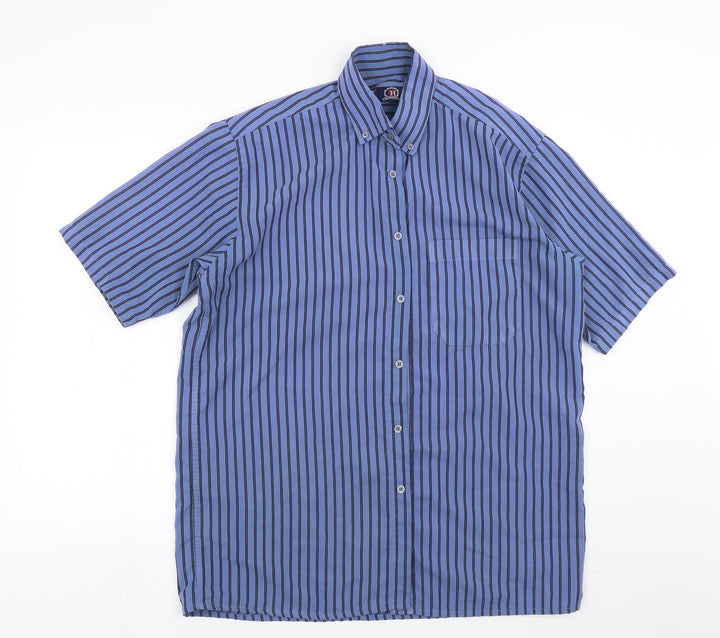 Hutson Harbour Mens Blue Striped Button-Up Size M