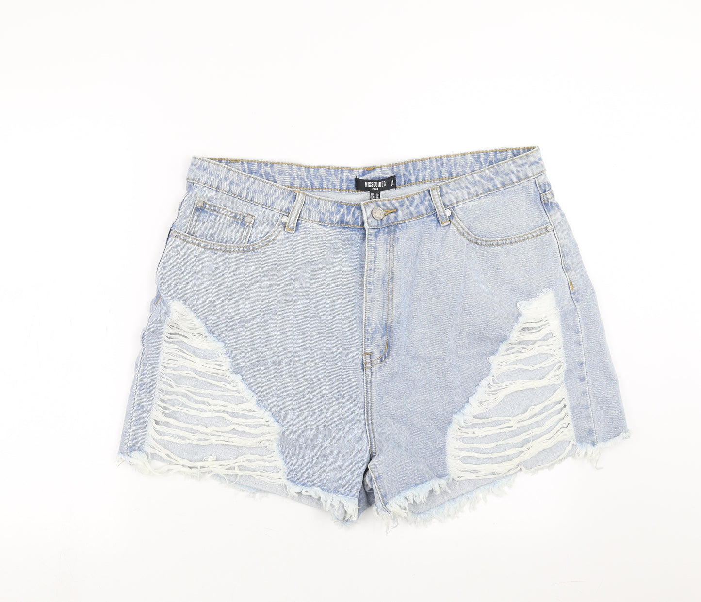 Missguided Womens Blue  Denim Hot Pants Shorts Size 20 - Distressed