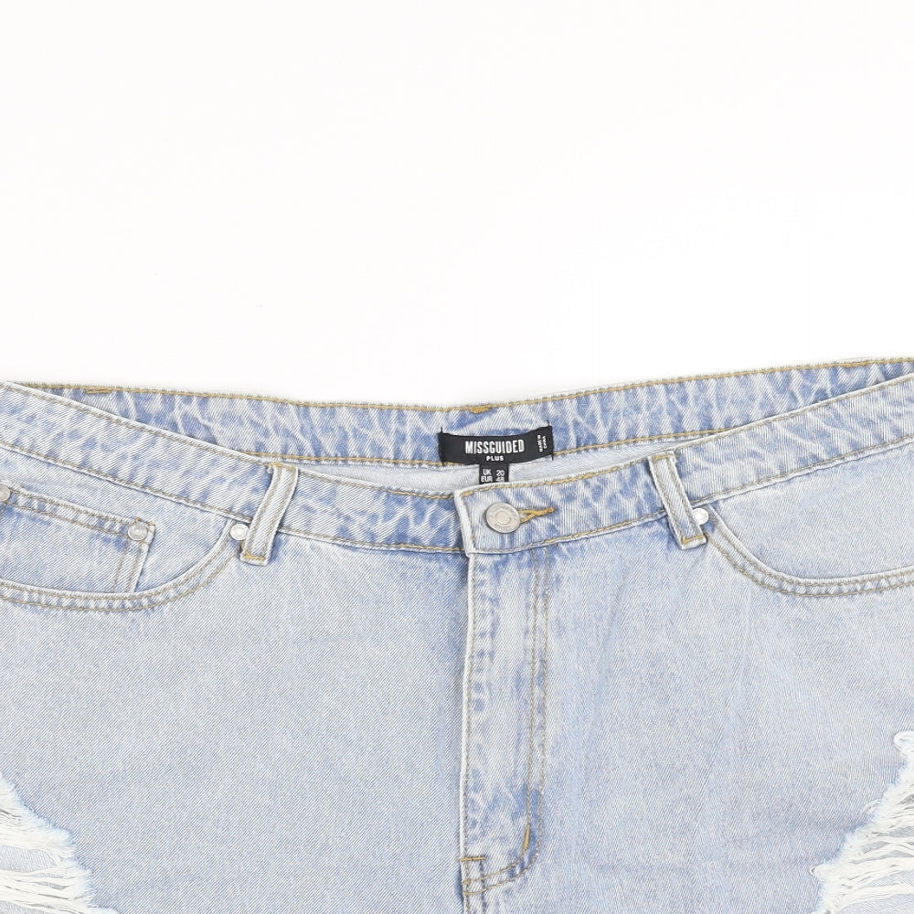 Missguided Womens Blue  Denim Hot Pants Shorts Size 20 - Distressed