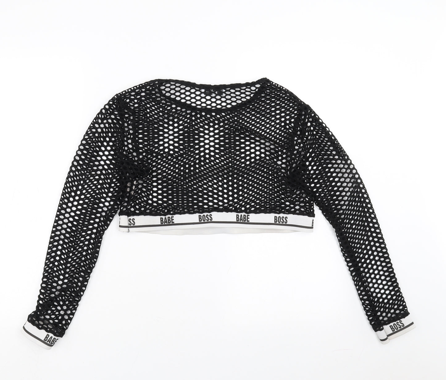 In the Style Womens Black Geometric  Cropped Blouse Size 14  - net top