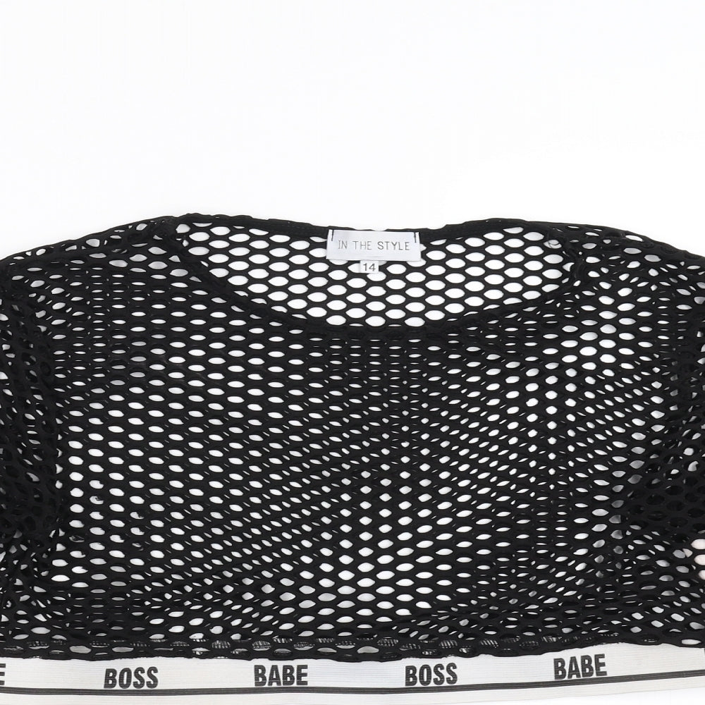 In the Style Womens Black Geometric  Cropped Blouse Size 14  - net top