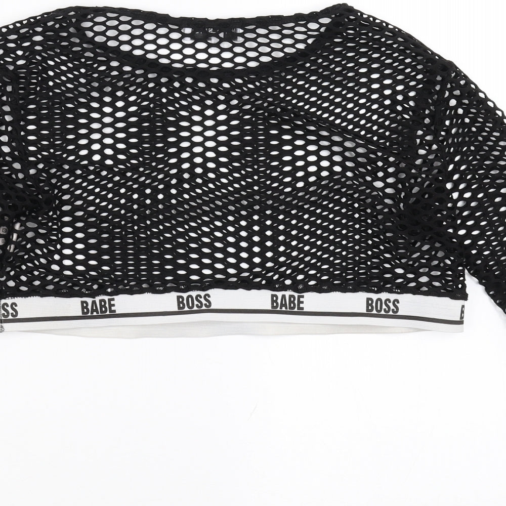 In the Style Womens Black Geometric  Cropped Blouse Size 14  - net top