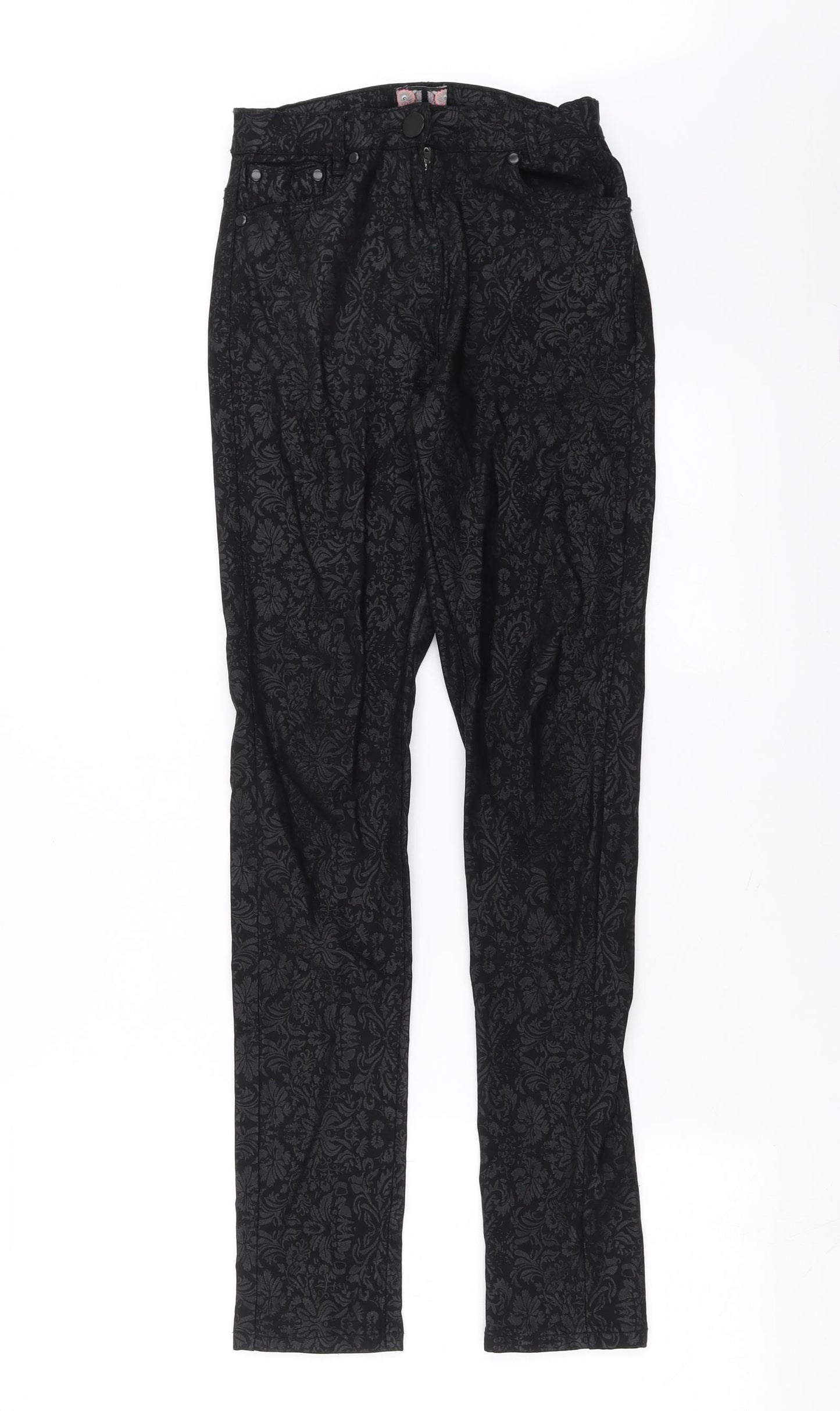 Ribbon Womens Black Floral  Trousers  Size 8 L29 in