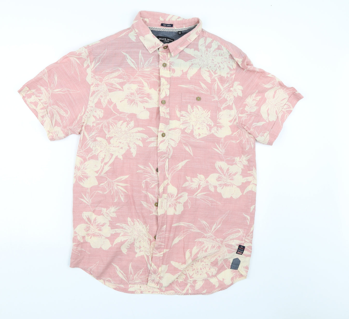 Brave Soul Mens Pink Floral   Button-Up Size M  - Summer