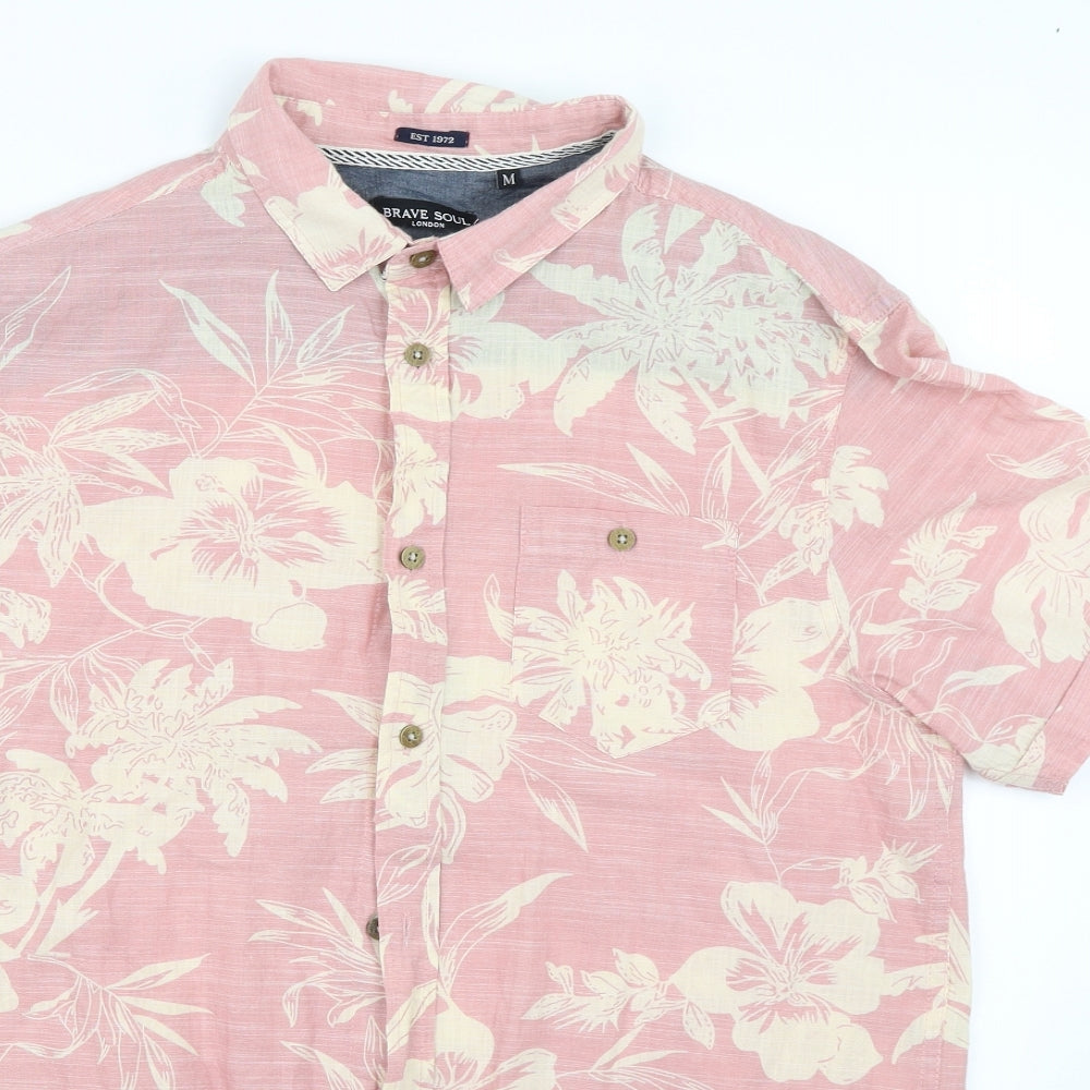 Brave Soul Mens Pink Floral   Button-Up Size M  - Summer