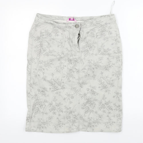 Per Una  Womens White Floral  A-Line Skirt Size 12