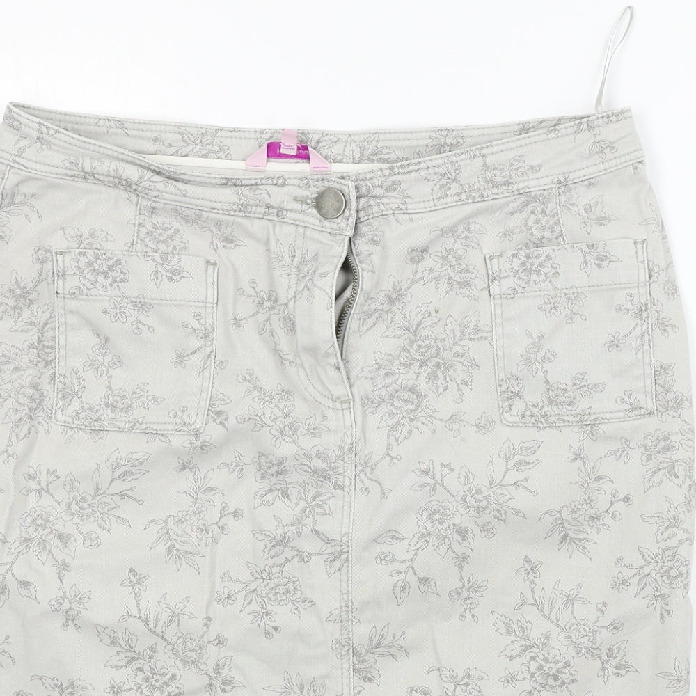 Per Una  Womens White Floral  A-Line Skirt Size 12