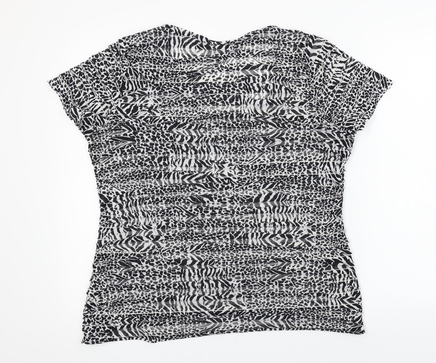 Soon Womens Black Animal Print  Basic T-Shirt Size 16