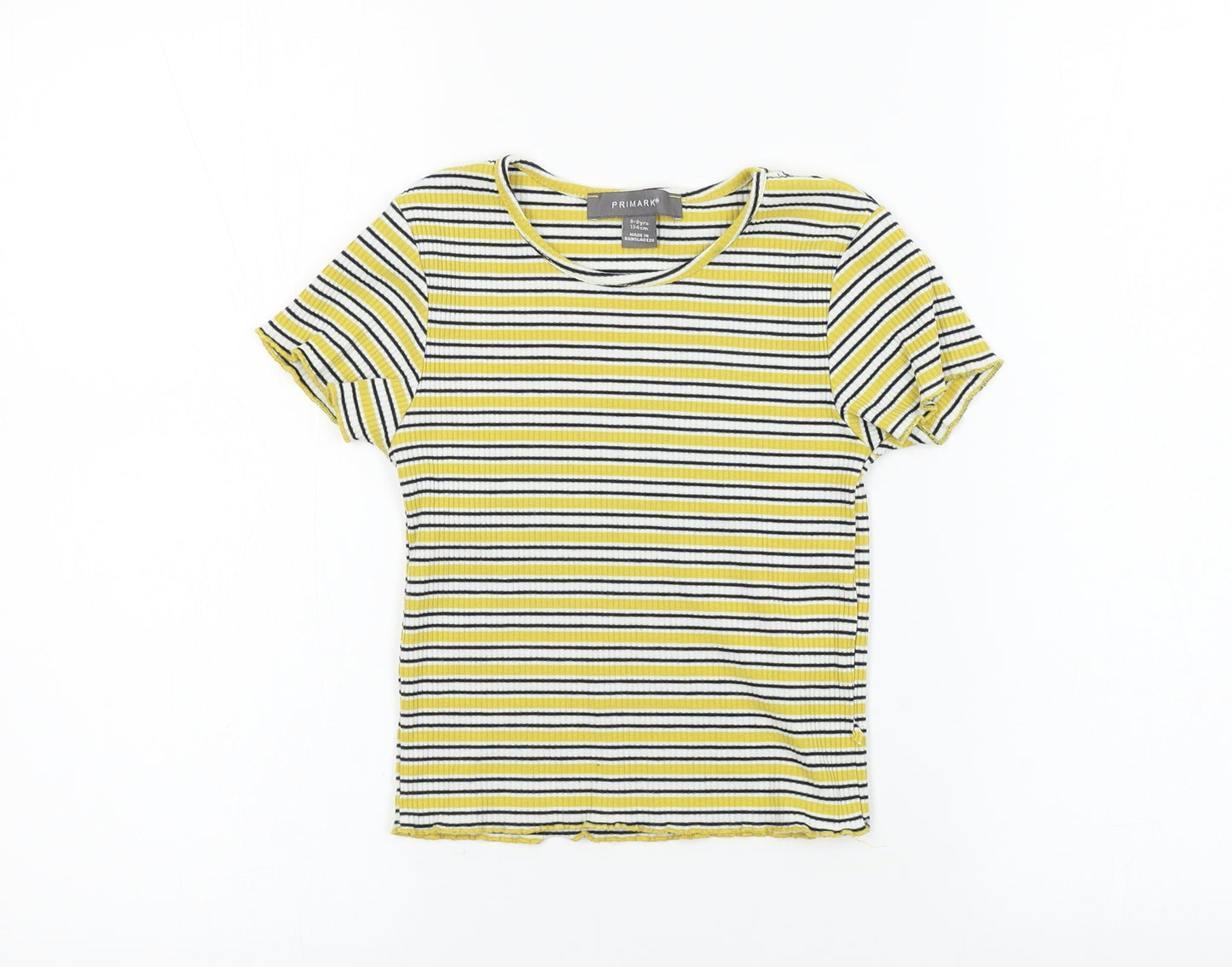 Primark  Girls Yellow Striped  Basic T-Shirt Size 8-9 Years