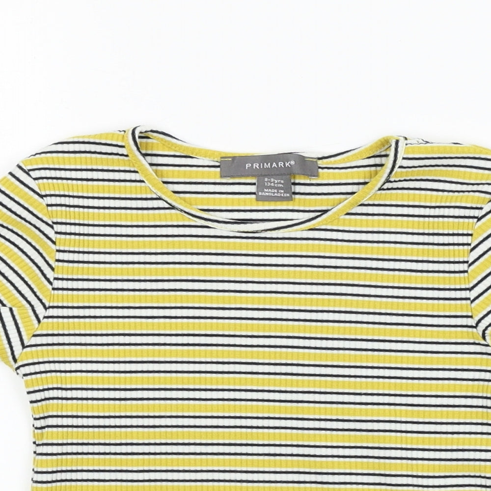 Primark  Girls Yellow Striped  Basic T-Shirt Size 8-9 Years