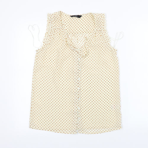 F&F  Womens Beige Polka Dot  Basic Button-Up Size 8