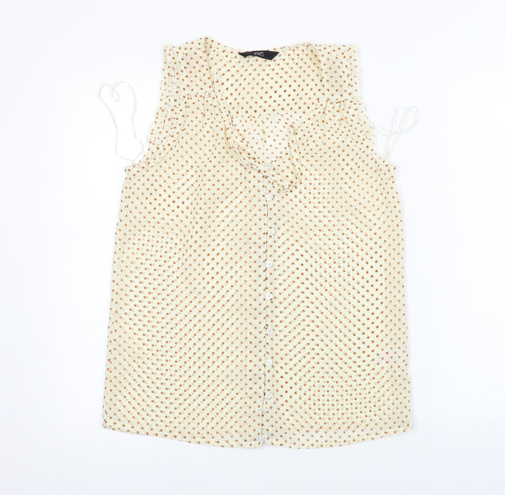 F&F Womens Beige Polka Dot Basic Button-Up Size 8