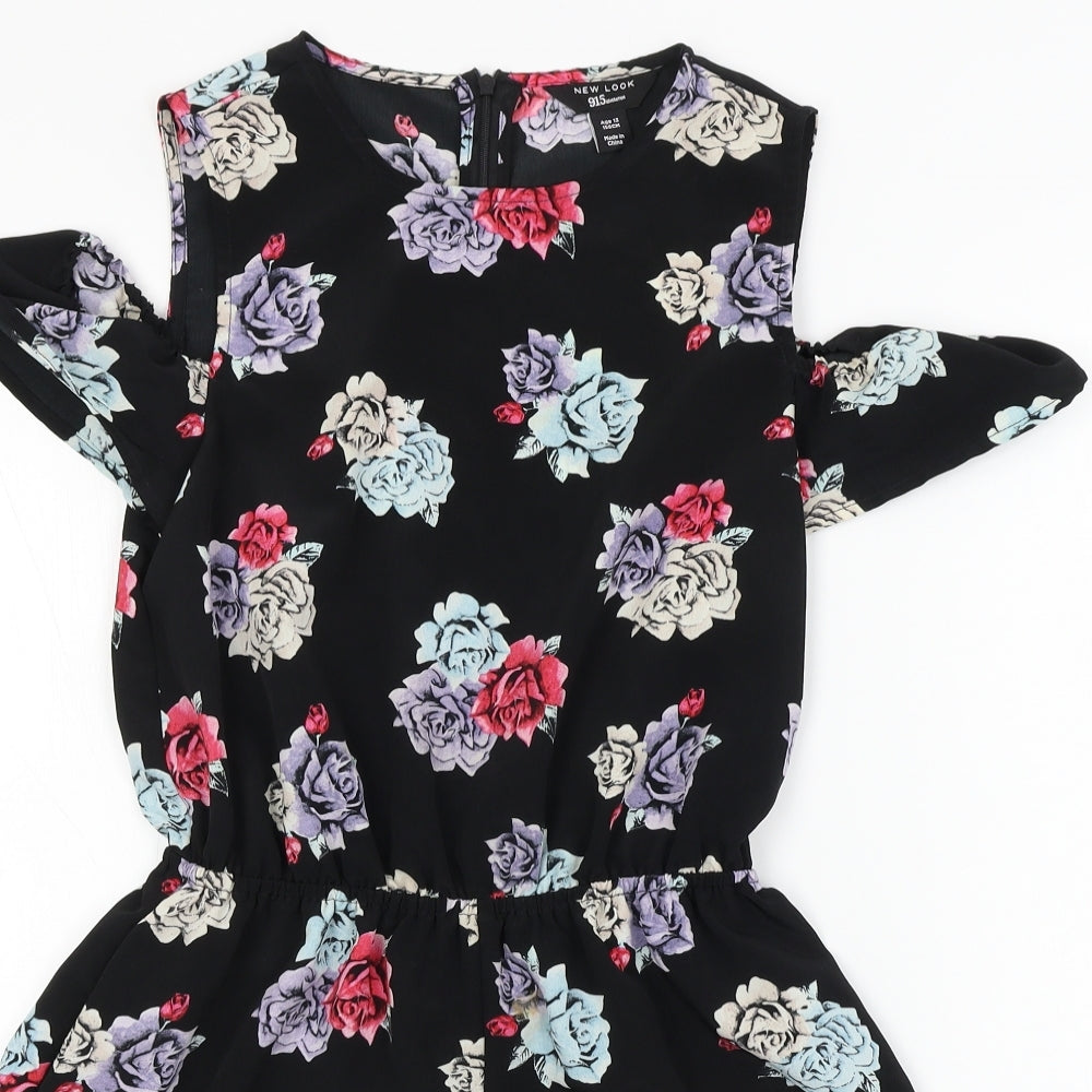 New Look  Girls Black Floral  Jumpsuit One-Piece Size 13 Years