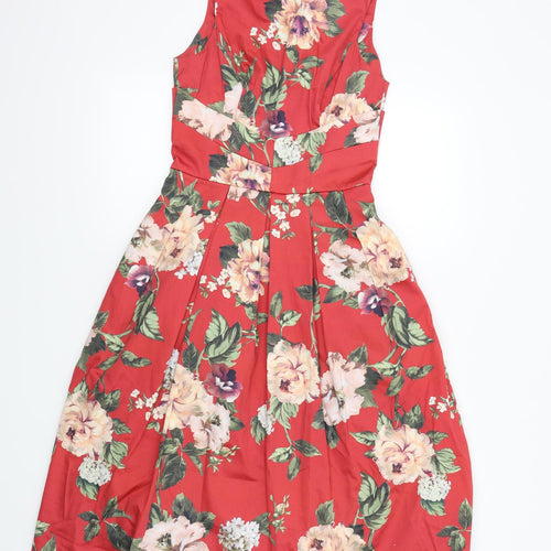 Miss Selfridge Womens Red Floral  Fit & Flare  Size 6